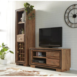 Colatina Solid Sheesham Wood 1 Drawer & 2 Shelves 15 Bottle Holder Wine Bookcase - thumbnail 4
