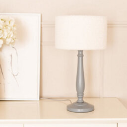 Valuelights Victoria Candlestick Grey Wood Table Lamp With Cream Boucle Drum Lamp Shade - thumbnail 5