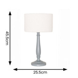 Valuelights Victoria Candlestick Grey Wood Table Lamp With Cream Boucle Drum Lamp Shade - thumbnail 6