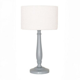 Valuelights Victoria Candlestick Grey Wood Table Lamp With Cream Boucle Drum Lamp Shade - thumbnail 2