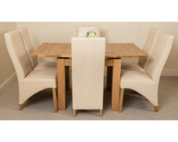 That's Furniture Richmond 90Cm - 150Cm Square Oak Extending Dining Table And 6 Chairs Dining Set With Lola Ivory Leather Chairs - thumbnail 2