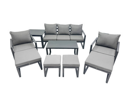Fimous 9 Seat Outdoor Garden Furniture Set Aluminium Lounge 3 Seat Sofa Oblong Coffee Table Sets With Chair 4 Stools Side Table - image 1