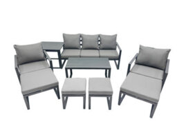 Fimous 9 Seat Outdoor Garden Furniture Set Aluminium Lounge 3 Seat Sofa Oblong Coffee Table Sets With Chair 4 Stools Side Table - thumbnail 1