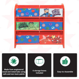 Disney Marvel Avengers Toy Storage Unit: 6-Box Organizer For Bedroom - Made From Engineered Wood/fabric/metal - Easy Assembly - thumbnail 4