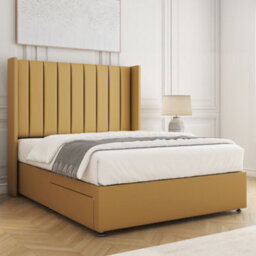 Bsspoke Hannah Divan Bed Set Mustard Plush Velvet 54Inch Wingedback Panel Headboard & Mattress No Drawers In 3Ft 4Ft 4Ft6 5Ft 6Ft - thumbnail 2