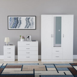 Lassic Vida Designs Riano 3 Piece Bedroom Set (3 Drawer Bedside Chest, 4 Drawer Chest, 3 Door 2 Drawer Mirrored Wardrobe), White - thumbnail 7