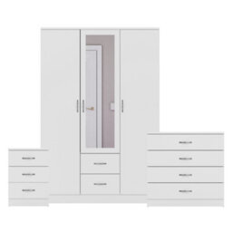Lassic Vida Designs Riano 3 Piece Bedroom Set (3 Drawer Bedside Chest, 4 Drawer Chest, 3 Door 2 Drawer Mirrored Wardrobe), White - thumbnail 8