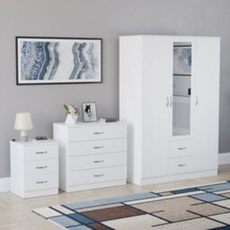 Lassic Vida Designs Riano 3 Piece Bedroom Set (3 Drawer Bedside Chest, 4 Drawer Chest, 3 Door 2 Drawer Mirrored Wardrobe), White - thumbnail 6