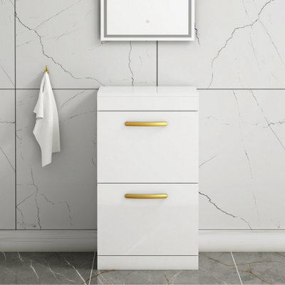 Royal Bathrooms Turin 500mm Gloss White Floor Standing Worktop Vanity Unit - 2 Drawer With Brushed Brass Handle - image 1