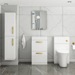 Royal Bathrooms Turin 500mm Gloss White Floor Standing Worktop Vanity Unit - 2 Drawer With Brushed Brass Handle - thumbnail 2