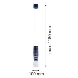 Luminosa Lighting Luminosa Boll Handmade Slim Pendant Ceiling Light Cream, Deep Cobalt Blue Dots G9, Ip44 - thumbnail 6