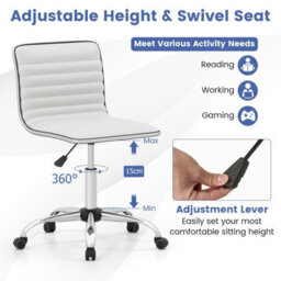 Costway Task Chair Adjustable Office Chair W/swivel Seat & Wheels-White - thumbnail 2