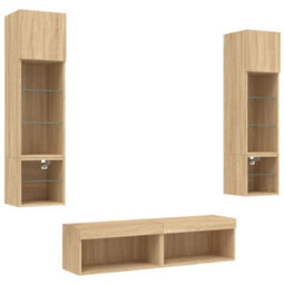 Walplus 6 Piece Tv Wall Units With Led Sonoma Oak Engineered Wood - thumbnail 5
