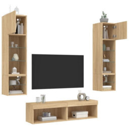 Walplus 6 Piece Tv Wall Units With Led Sonoma Oak Engineered Wood - thumbnail 4