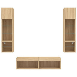 Walplus 6 Piece Tv Wall Units With Led Sonoma Oak Engineered Wood - thumbnail 7