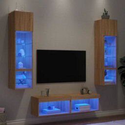 Walplus 6 Piece Tv Wall Units With Led Sonoma Oak Engineered Wood - thumbnail 1