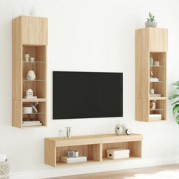 Walplus 6 Piece Tv Wall Units With Led Sonoma Oak Engineered Wood - thumbnail 3