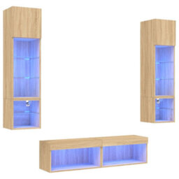 Walplus 6 Piece Tv Wall Units With Led Sonoma Oak Engineered Wood - thumbnail 2