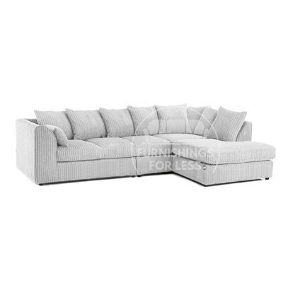 Furnishings For Less UK Luxor Silver Jumbo Cord Large 5 Seater Corner Sofa Long Right Hand Facing - image 1