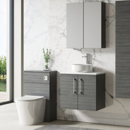 Nuie Arno Wall Hung 2-Door Vanity Unit With Laminate Worktop In Anthracite Woodgrain - thumbnail 2