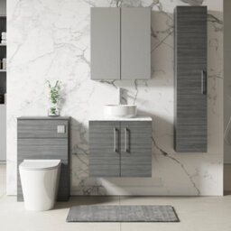 Nuie Arno Wall Hung 2-Door Vanity Unit With Laminate Worktop In Anthracite Woodgrain - thumbnail 3