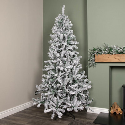 Samuel Alexander 7Ft (2.1M) Snow Flocked Artificial Christmas Tree With Green Metal Stand And 655 Tips - image 1