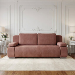 Emma M Corduroy Sofa Bed For Living Room Mdf Frame With Storage Loose Back Cushions 200X92X77 Cm Pink - thumbnail 3