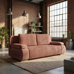 Emma M Corduroy Sofa Bed For Living Room Mdf Frame With Storage Loose Back Cushions 200X92X77 Cm Pink - thumbnail 2