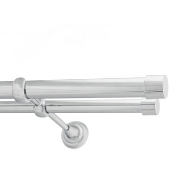 Toolty Double Metal Curtain Pole 25/19mm With Finials Rod Classic Brackets Luna 390Cm Chrome