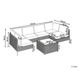 Beliani U-Shape Garden Sofa 6 Seater Omegana Modular Pe Rattan Light Beige - thumbnail 3