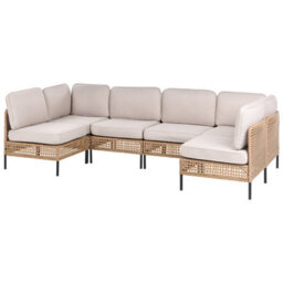 Beliani U-Shape Garden Sofa 6 Seater Omegana Modular Pe Rattan Light Beige - thumbnail 4