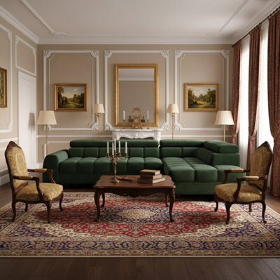 Aurelio L Shape Corner Sofa Bed With Storage And Adjustable Headrests, Modern Sleeper Sofa 268X204 Cm Green Right - image 1