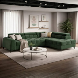 Aurelio L Shape Corner Sofa Bed With Storage And Adjustable Headrests, Modern Sleeper Sofa 268X204 Cm Green Right - thumbnail 2