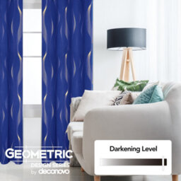 Deconovo Blackout Eyelet Curtains, Thermal Insulated Gold Wave Line Foil Printed Curtains, W46 X L54 Inch, Blue, 2 Panels - thumbnail 3