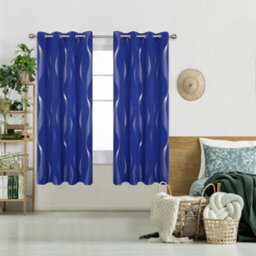 Deconovo Blackout Eyelet Curtains, Thermal Insulated Gold Wave Line Foil Printed Curtains, W46 X L54 Inch, Blue, 2 Panels - thumbnail 2