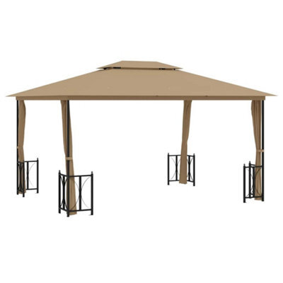 Berkfield Elegant Gazebo With Sidewalls&double Roofs 3X4 M Taupe - image 1