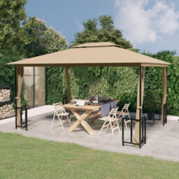 Berkfield Elegant Gazebo With Sidewalls&double Roofs 3X4 M Taupe - thumbnail 2