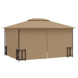 Berkfield Elegant Gazebo With Sidewalls&double Roofs 3X4 M Taupe - thumbnail 4