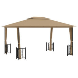 Berkfield Elegant Gazebo With Sidewalls&double Roofs 3X4 M Taupe - thumbnail 1