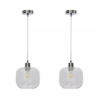 Set Of 2 Modern Glass & Chrome Ceiling Lights Kitchen Dining Pendant Fittings - image 1