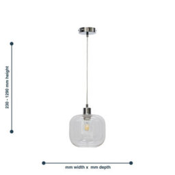 Set Of 2 Modern Glass & Chrome Ceiling Lights Kitchen Dining Pendant Fittings - thumbnail 2