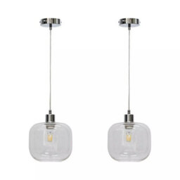 Set Of 2 Modern Glass & Chrome Ceiling Lights Kitchen Dining Pendant Fittings - thumbnail 1