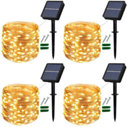 Lezonic Solar Fairy Lights, 4 Pack Each 12 M / 40 Ft 120 Led String Outdoor, 8 Modes Waterproof Copper Wire Garden For Home Trees