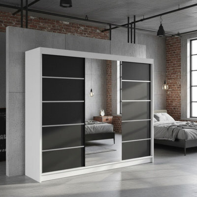 Derby Vi Modern High Capacity Wardrobe For Everyday Clothing Storage White Black - image 1