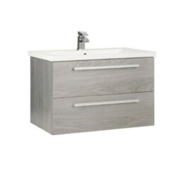 Clifton Bathroom 2-Drawer Wall Hung Vanity Unit With Mid Depth Ceramic Basin 800mm Wide - Silver Oak - Brassware Not Included