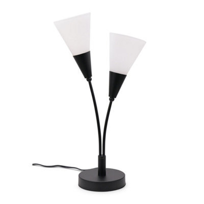 Valuelights Kristina Black 2 Arm Table Lamp With White Frosted Glass Shades - Led Bulbs Included - image 1