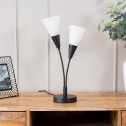Valuelights Kristina Black 2 Arm Table Lamp With White Frosted Glass Shades - Led Bulbs Included - thumbnail 4
