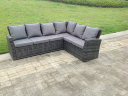 Fimous High Back Dark Grey Mixed Outdoor Garden Furniture Corner Rattan Sofa Set Square Coffee Table - thumbnail 4
