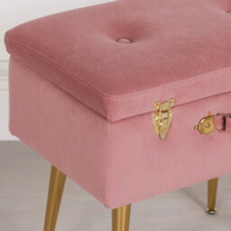 Amour Pink Velvet Gold Legs Upholstered Vanity Suitcase Bedroom Dressing Stool - thumbnail 3