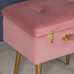 Amour Pink Velvet Gold Legs Upholstered Vanity Suitcase Bedroom Dressing Stool - thumbnail 7